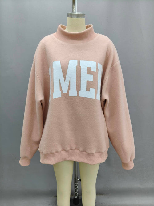 'WWJD & AMEN' Reversible Mock Neck Sweatshirt Dusty Pink - Sugar Co.