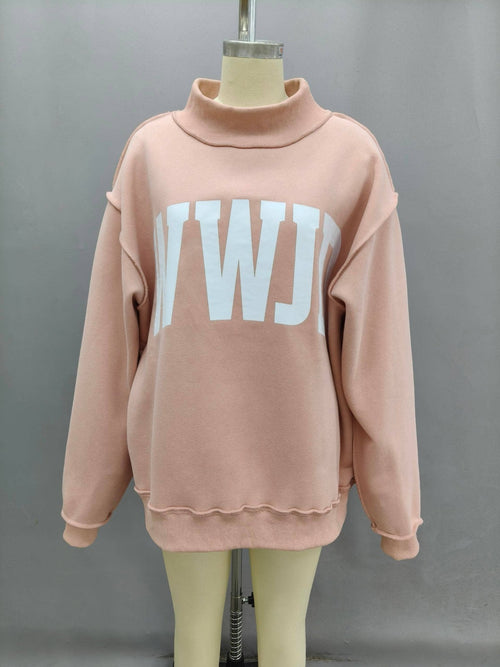 'WWJD & AMEN' Reversible Mock Neck Sweatshirt Dusty Pink - Sugar Co.