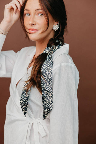 ZEBRA SATIN XL SKINNY HAIR SCARF - Sugar Co.