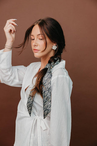 ZEBRA SATIN XL SKINNY HAIR SCARF - Sugar Co.