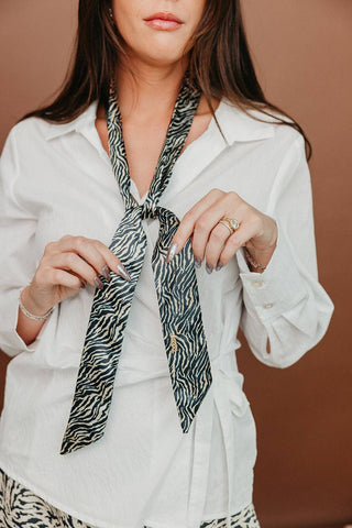 ZEBRA SATIN XL SKINNY HAIR SCARF - Sugar Co.