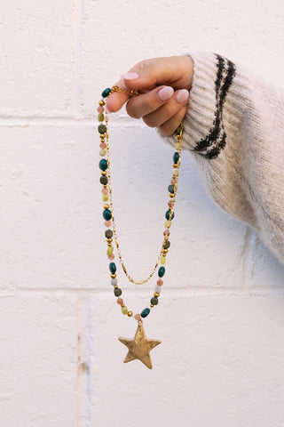 Ziggy Star Layered Necklace - Green - Sugar Co.